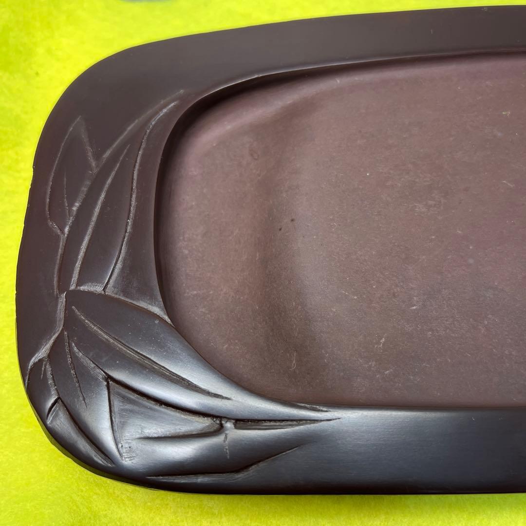 ⭕️赤間硯　笹竹彫刻研　下井昭竜山　未使用美品　四六寸大