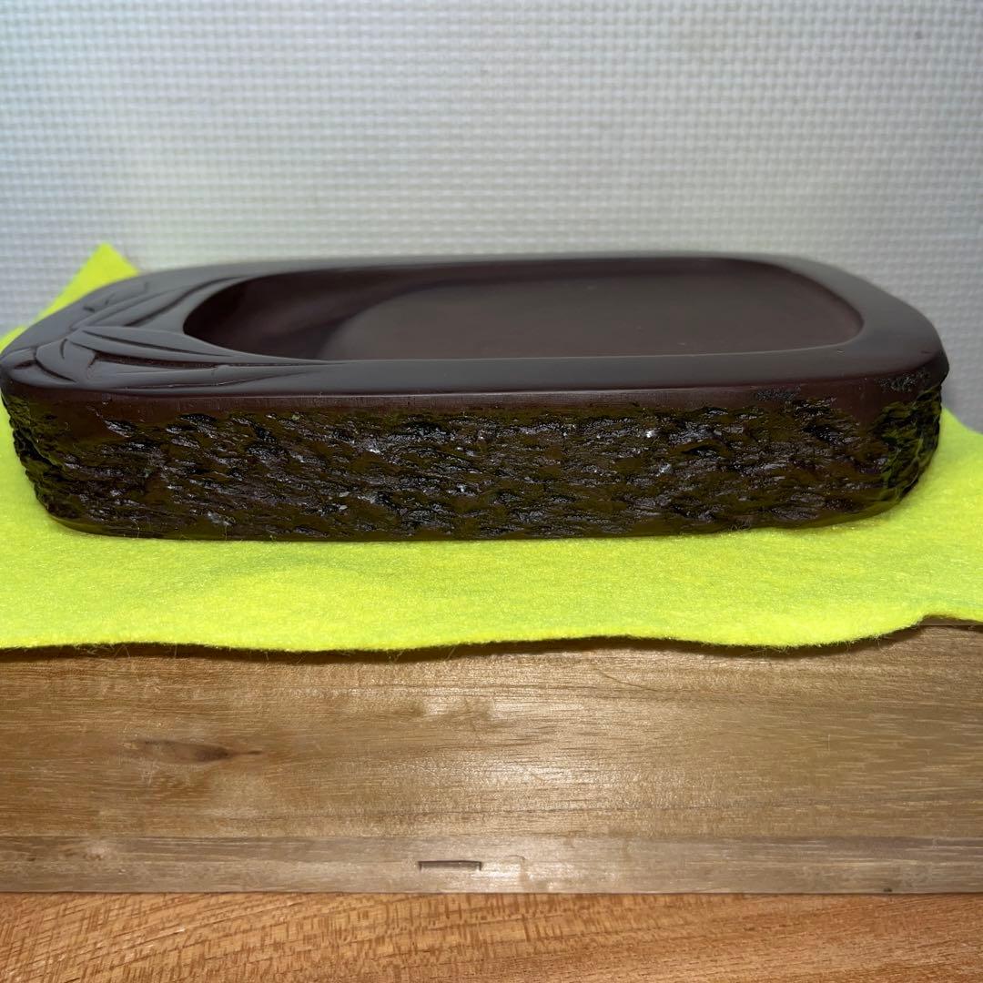 ⭕️赤間硯　笹竹彫刻研　下井昭竜山　未使用美品　四六寸大