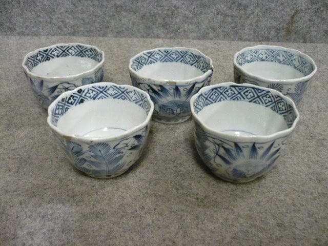 伊万里焼染付花柄蕎麦猪口5個 [B31671]