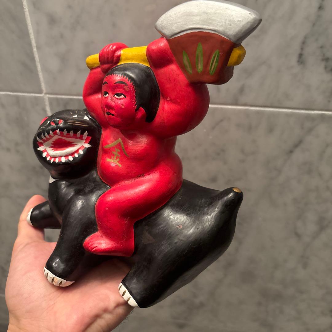 郷土玩具 秋田 民藝　中山土人形 美しい色彩と手仕事の「熊乗り金太郎」