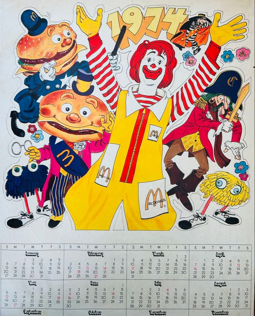 74' McDonalds Calendar マクドナルドカレンダー 当時レトロ
