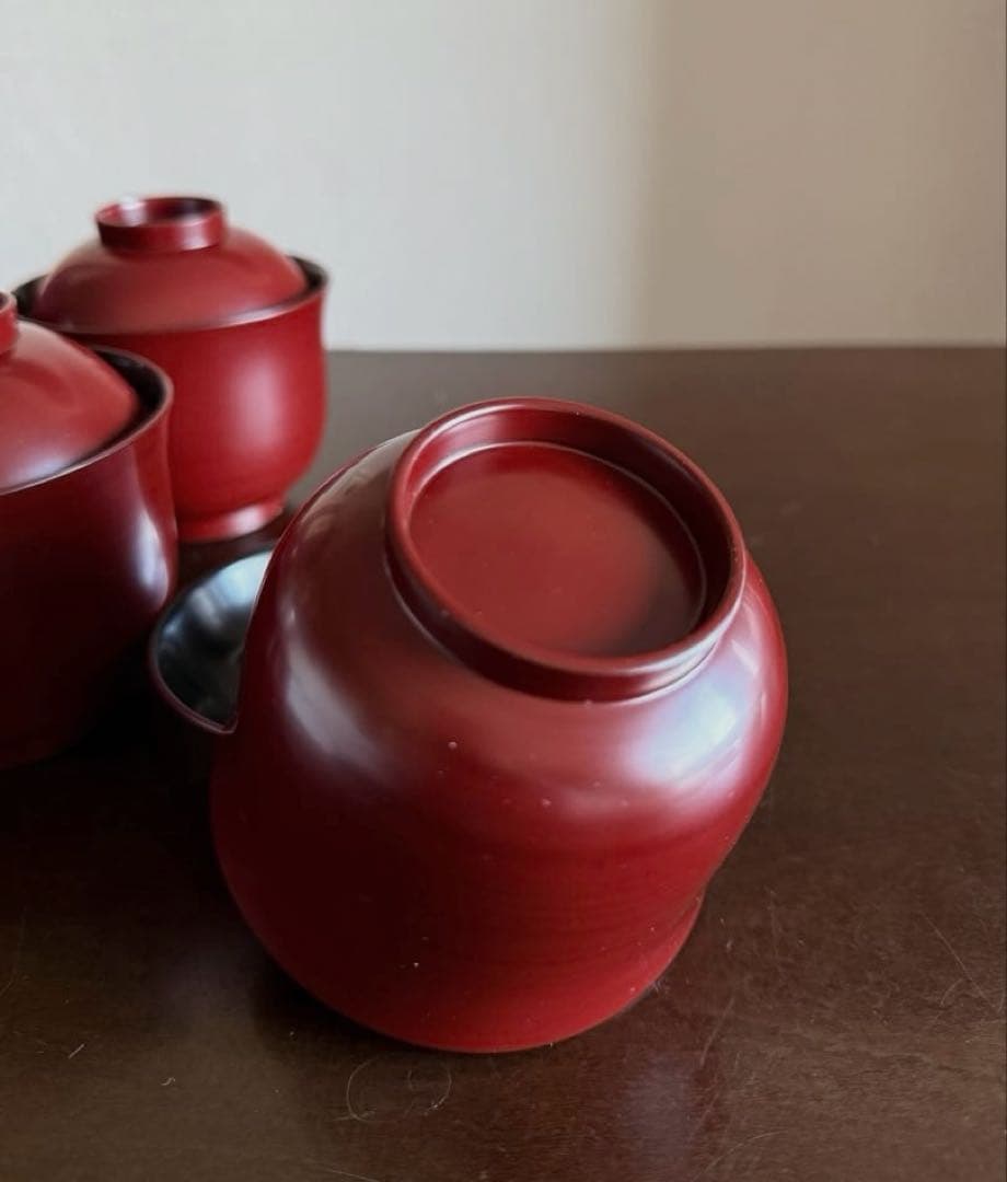 山中塗 塗師 多田桂寛 造 小吸物椀 朱内黒 蓋付き 共箱 未使用品