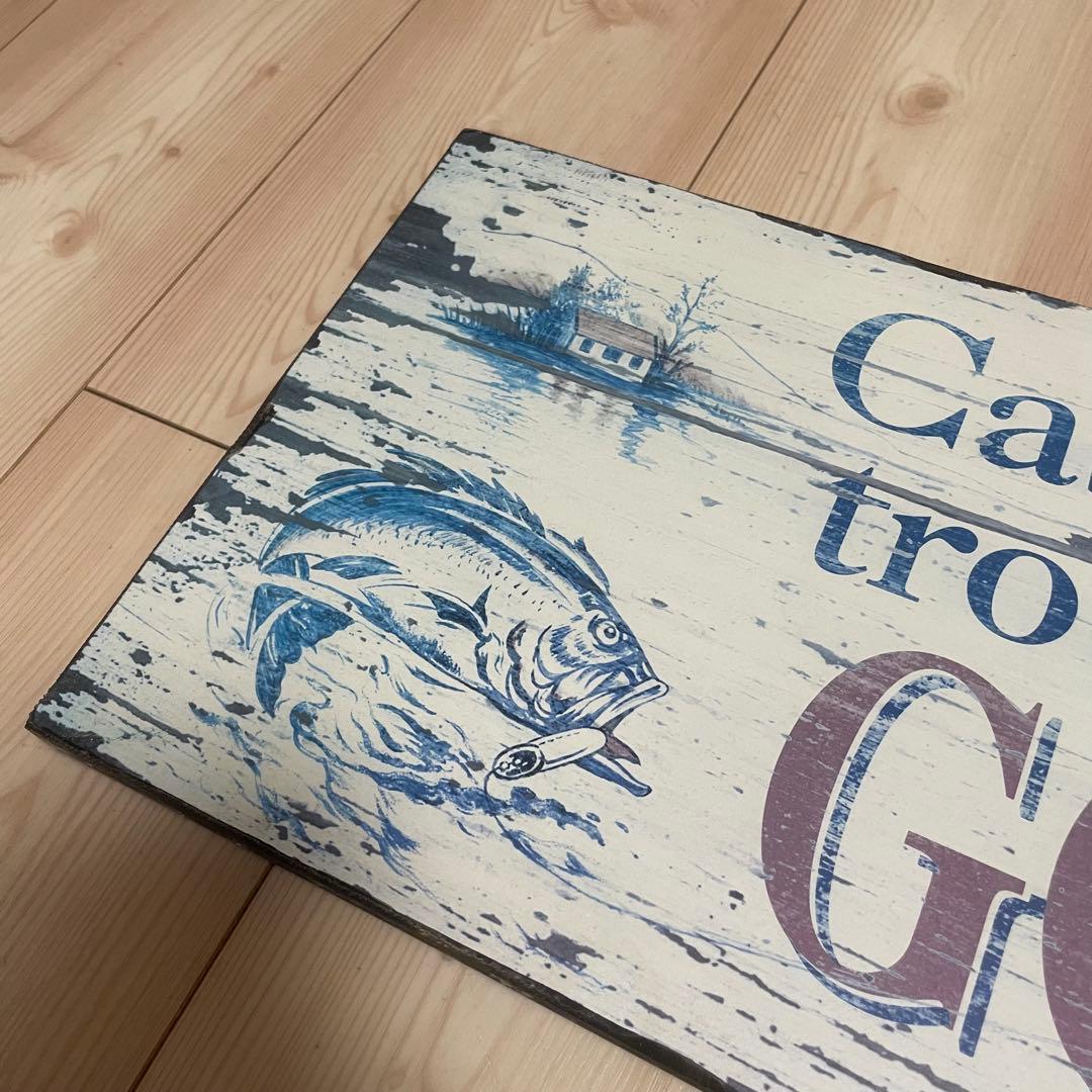 【釣り】GO FISHING アンティーク 木製サインボード OLD NEW