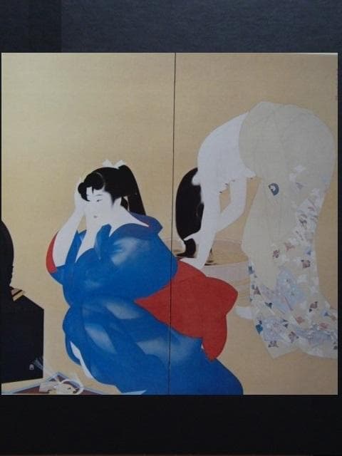 伊東 深水、「髪」、額装用希少図版、新品額・額装付き、状態良好