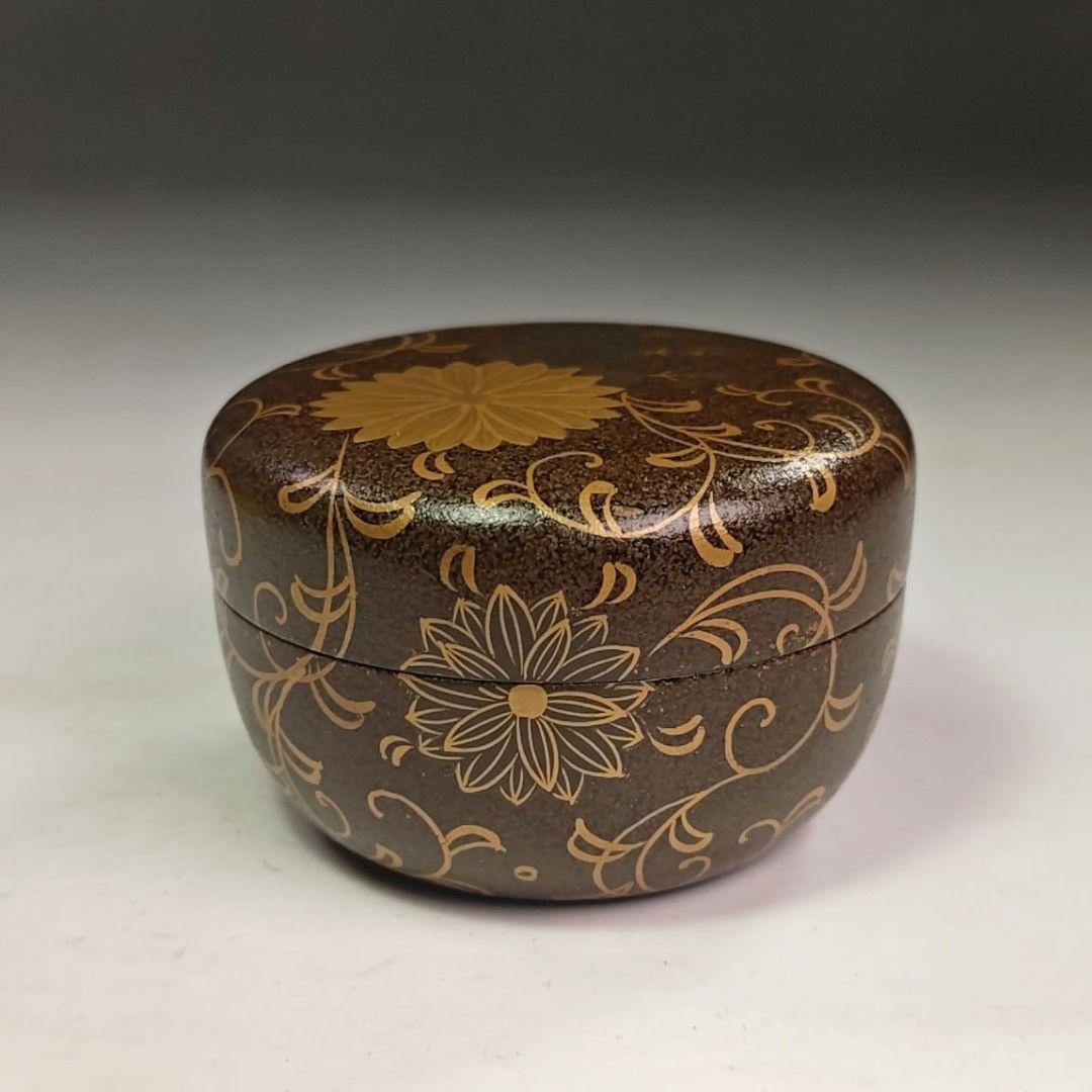 イ938 棗『時代　菊蒔絵　内梨地　平棗　木箱』茶道具