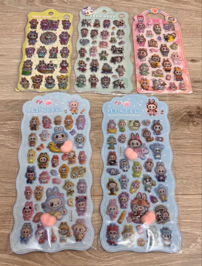 【本日限定価格】キャラクターぷっくり・ボンボンドロップ風3Dシール　60枚