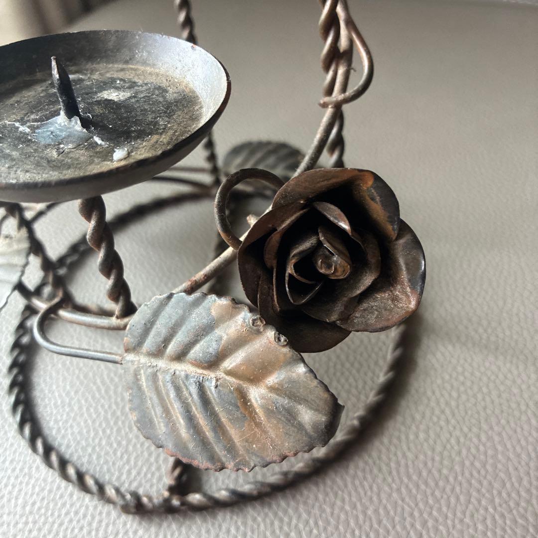 フランスアンティーク　金属製 ローズ キャンドルホルダー　ブロカント