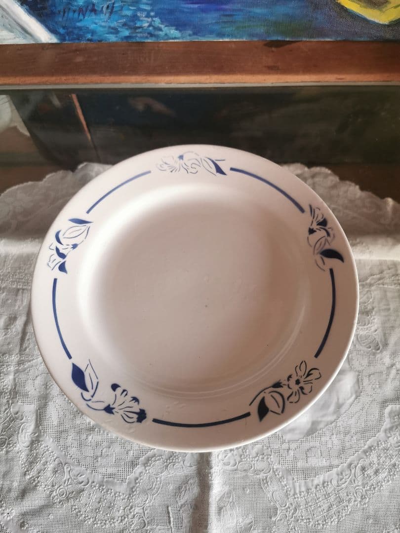 アンティーク クレイユモントロー インディゴの水仙 22㎝プレート２枚セット β