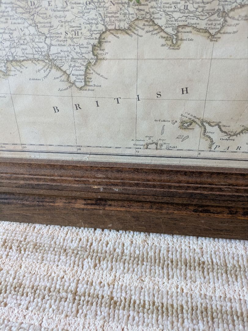 19世紀 イギリスとウェールズの古地図　ガラス額縁　木製フレーム付き