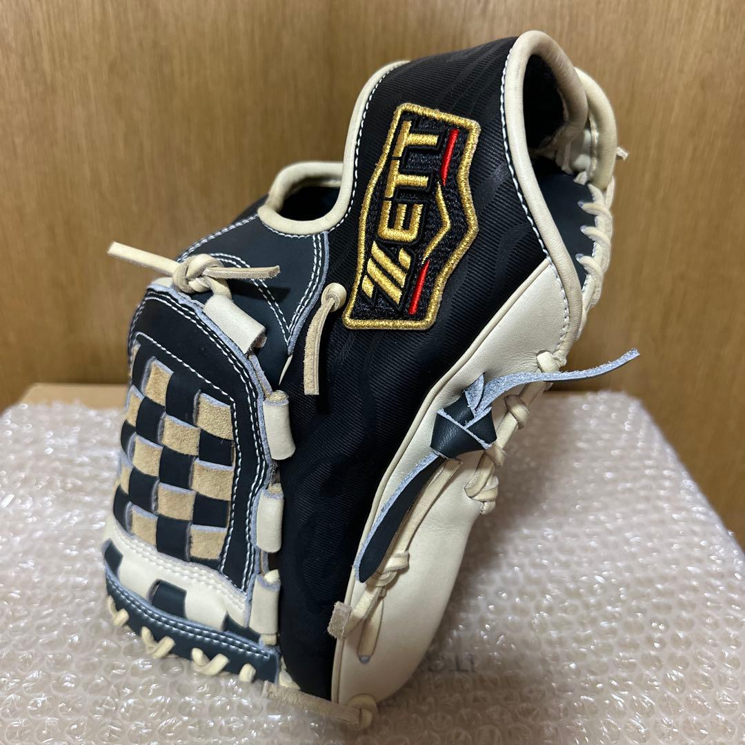 ZETT 軟式グローブ 黒/白 チェック柄