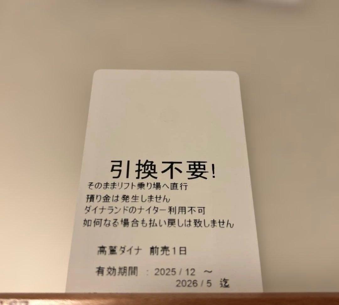 高鷲スノーパークダイナランド　リフト券
