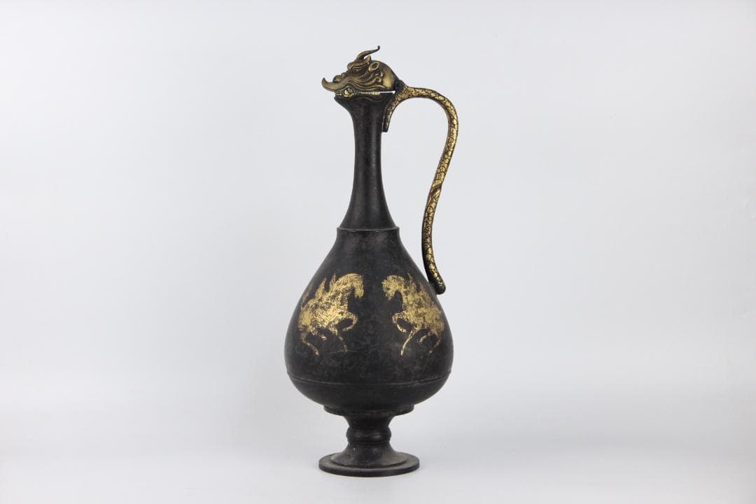 古美術 古銅 鍍金 竜首 水瓶 胡瓶 浄瓶 国宝法隆寺献納御物写 ED11-28