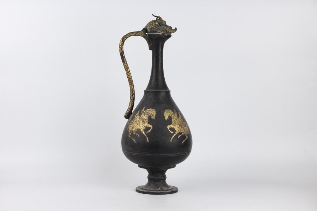 古美術 古銅 鍍金 竜首 水瓶 胡瓶 浄瓶 国宝法隆寺献納御物写 ED11-28