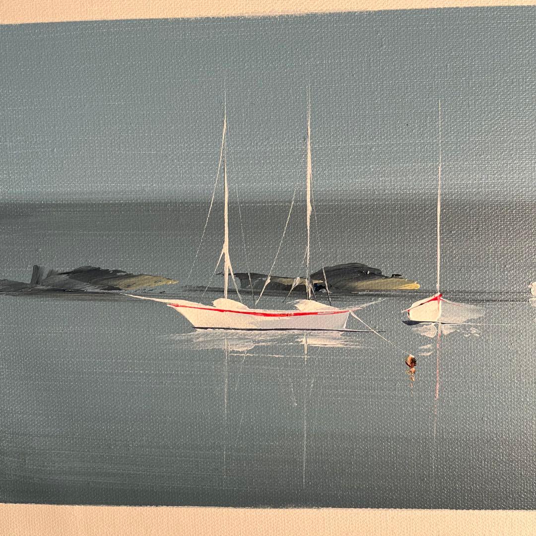 手書き油絵 ヨットハーバー 額付 絵画 インテリア 油彩画