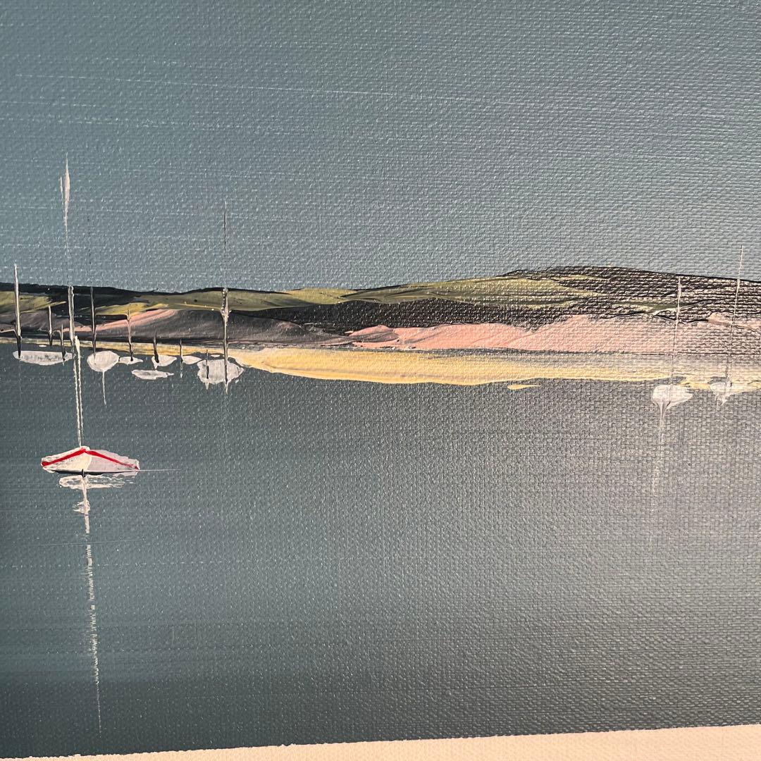手書き油絵 ヨットハーバー 額付 絵画 インテリア 油彩画