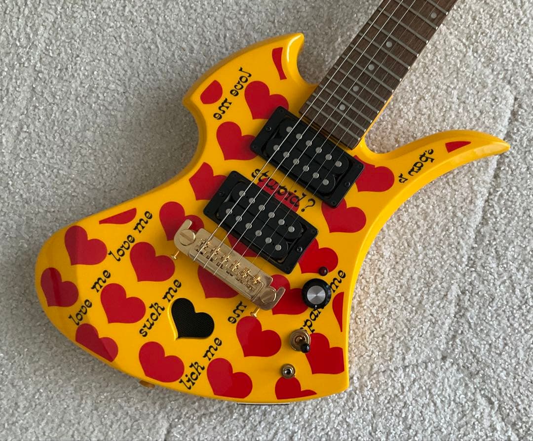 [美品] バーニー YH-JR hideモデル アンプ内蔵ギター イエローハート