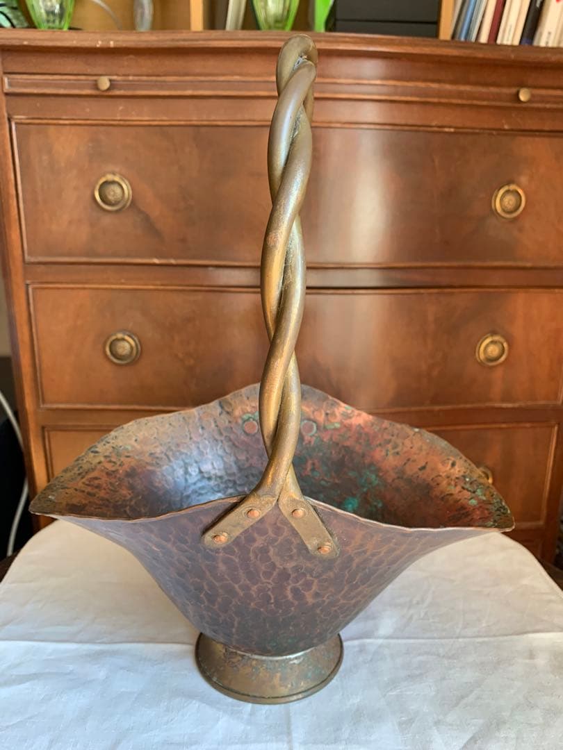 ヴィンテージ　銅製花器　フラワーバスケット　ベルギー製