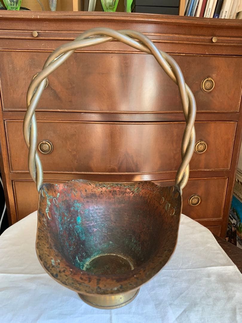 ヴィンテージ　銅製花器　フラワーバスケット　ベルギー製