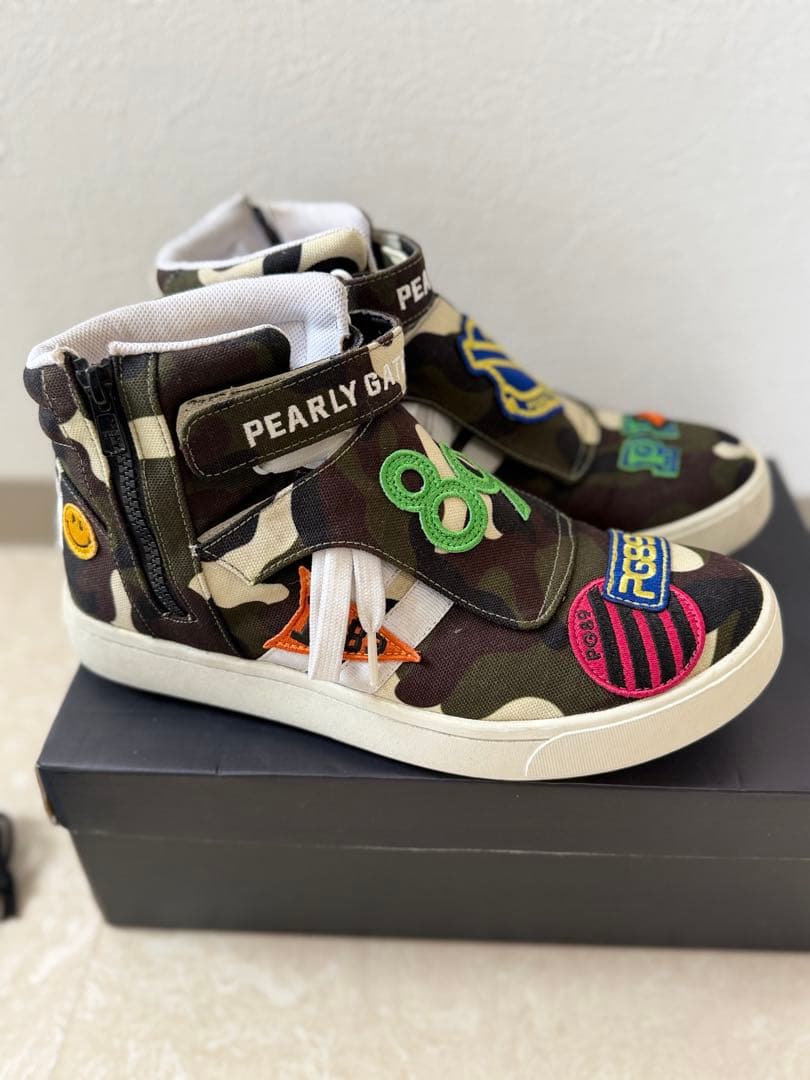 【美品】PEARLY GATES カモフラ ワッペン　ハイカットゴルフシューズ