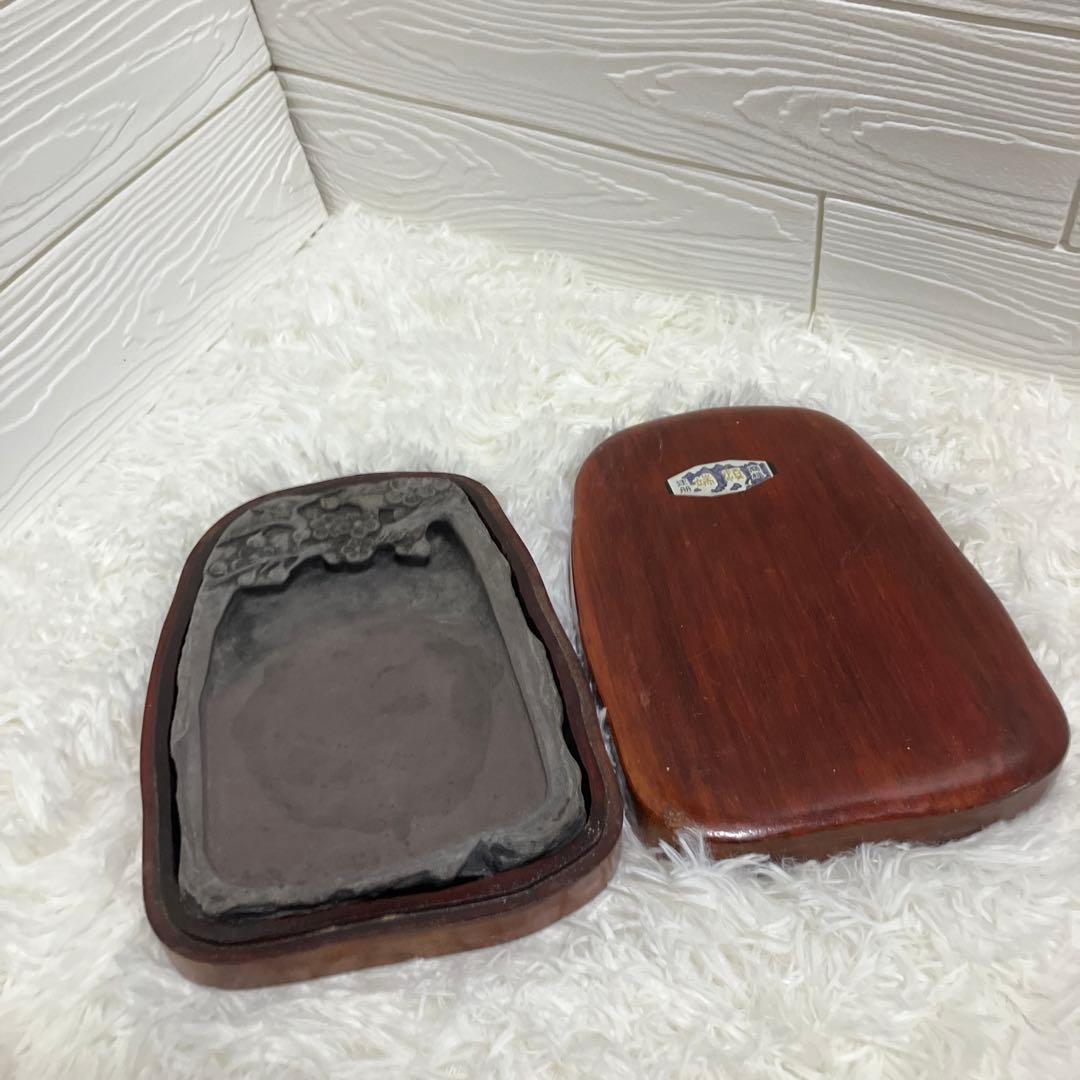 中国硯 唐硯 注册 端渓 商標 梅彫り すずり 書道具　貴重品