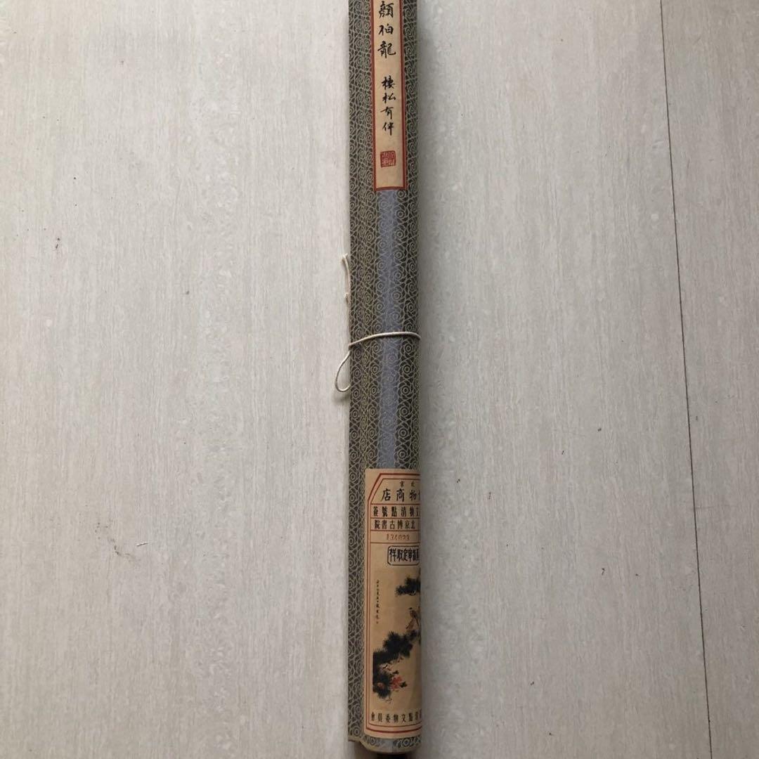 掛け軸 花鳥画 三尺中堂 颜伯龙 棲松有伴 中国美術 松鳥 吉祥図