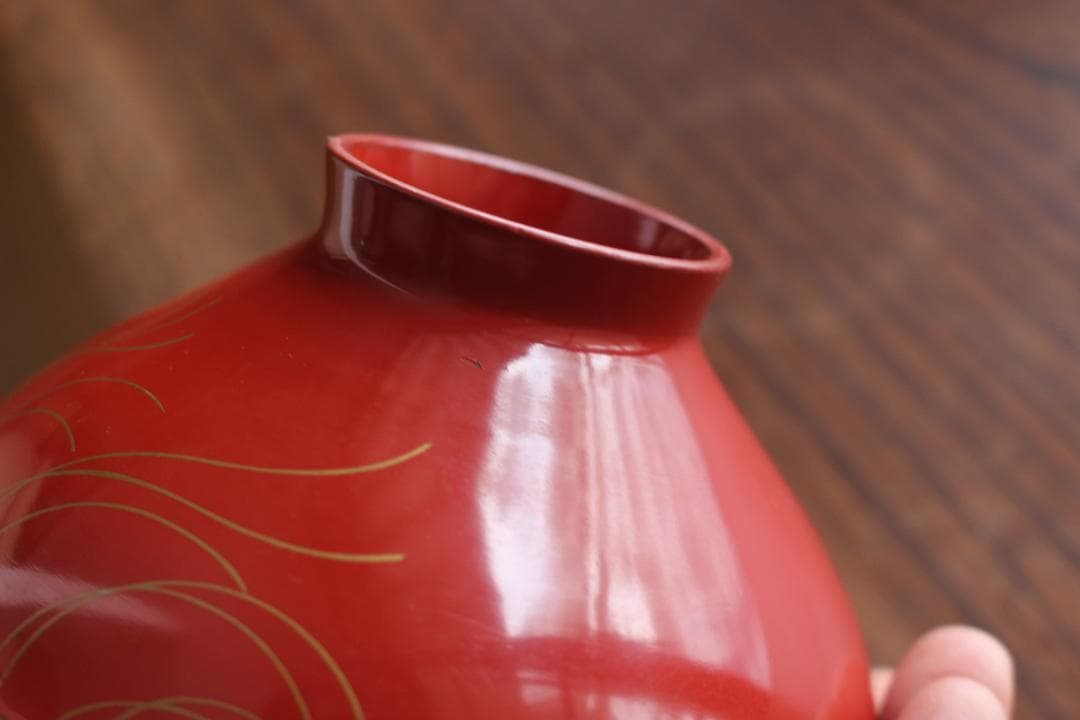 小傷有！時代朱漆に優美な薬玉蒔絵の映えるお椀2点（検輪島塗吸い物椀蒔絵椀