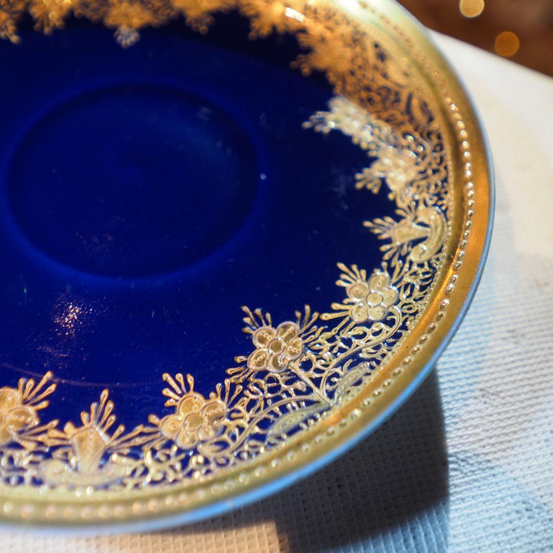 オールドノリタケ 金盛藍線帯華装飾紋 メイプルリーフ印 ペディスタル 里帰り