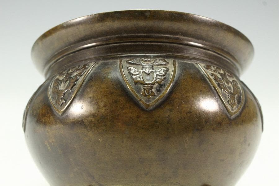 茶道具 饕餮紋 建水 古銅 龍文堂製(K-LC951)