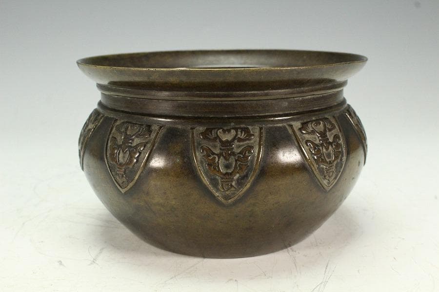 茶道具 饕餮紋 建水 古銅 龍文堂製(K-LC951)