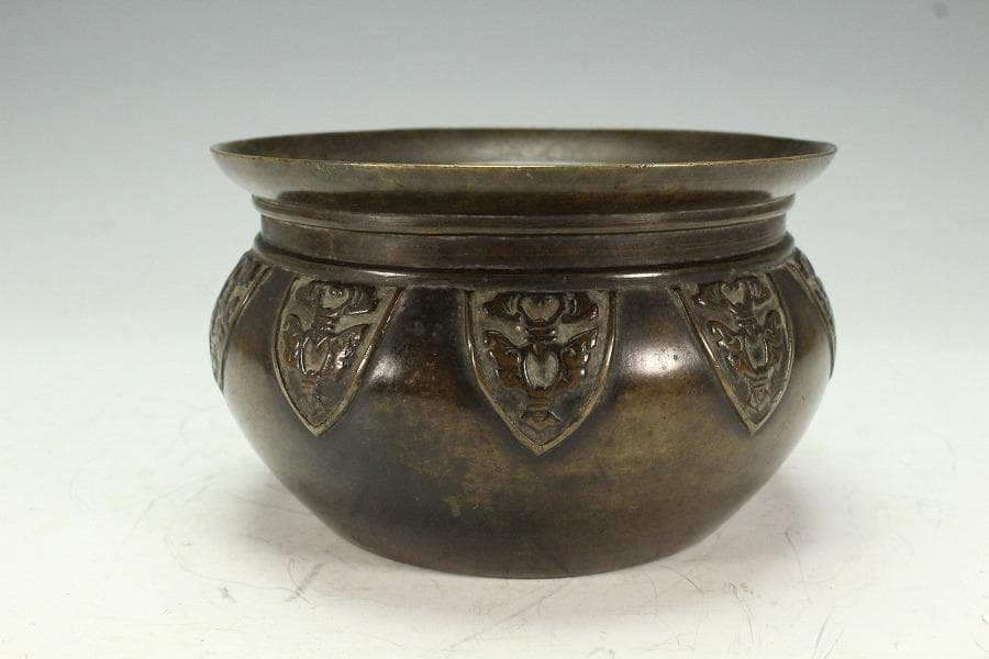 茶道具 饕餮紋 建水 古銅 龍文堂製(K-LC951)