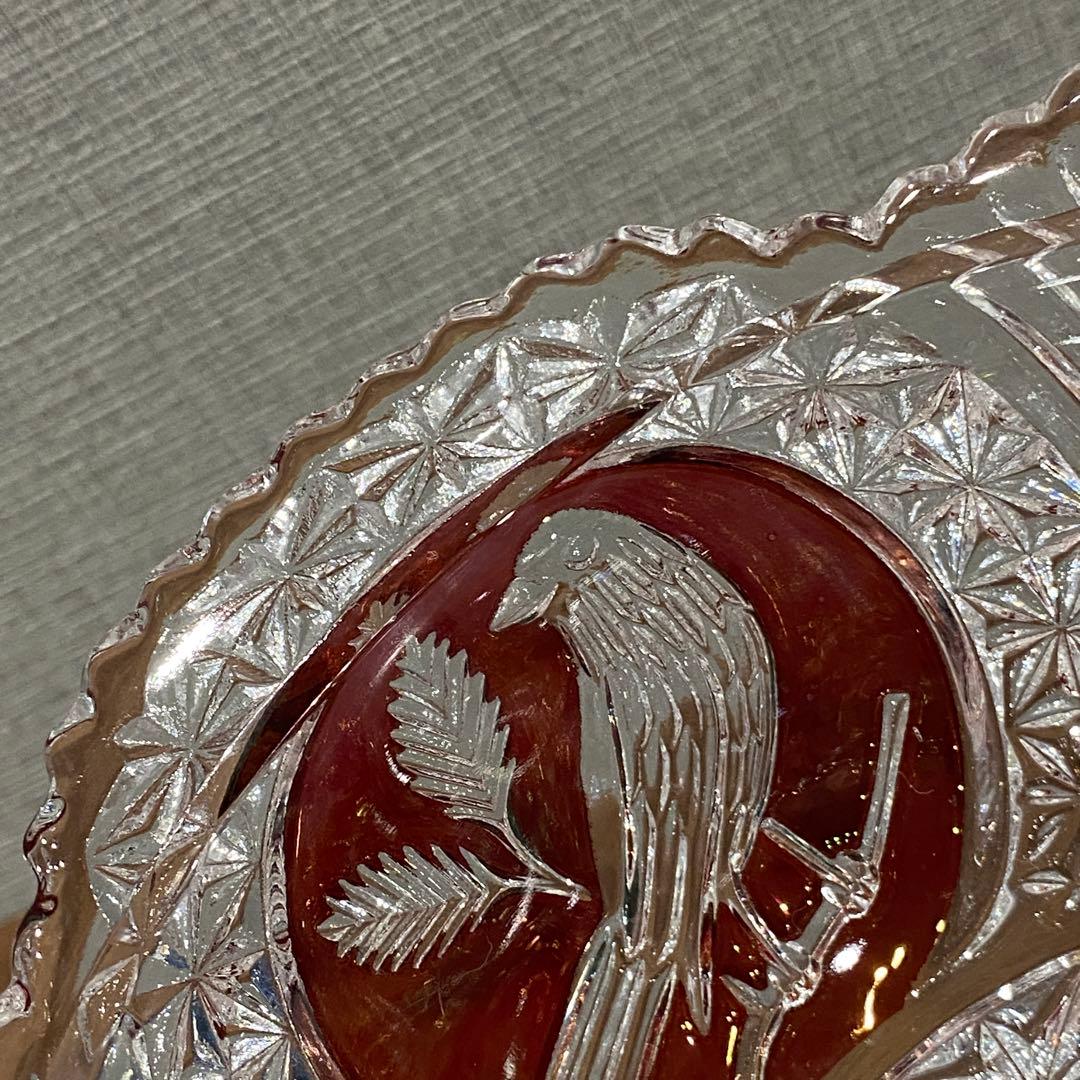 【HOFBAUER】 ホフバウワークリスタルガラス赤い装飾 鳥の彫刻　ドイツ製