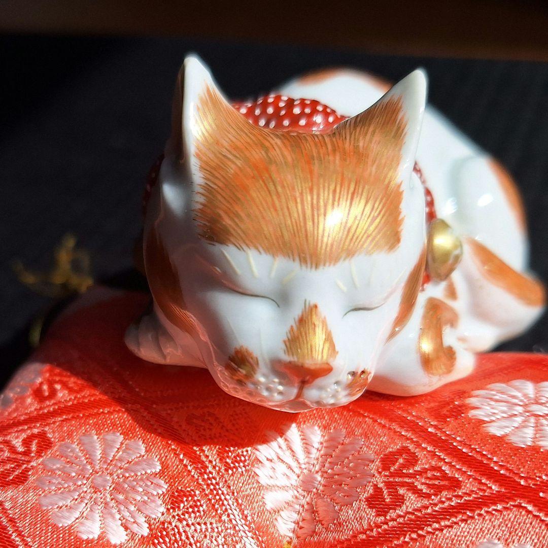 最上手！海を渡り、米国で百年以上眠り続けた猫！明治後期眠り猫招き猫 古伊万里九谷