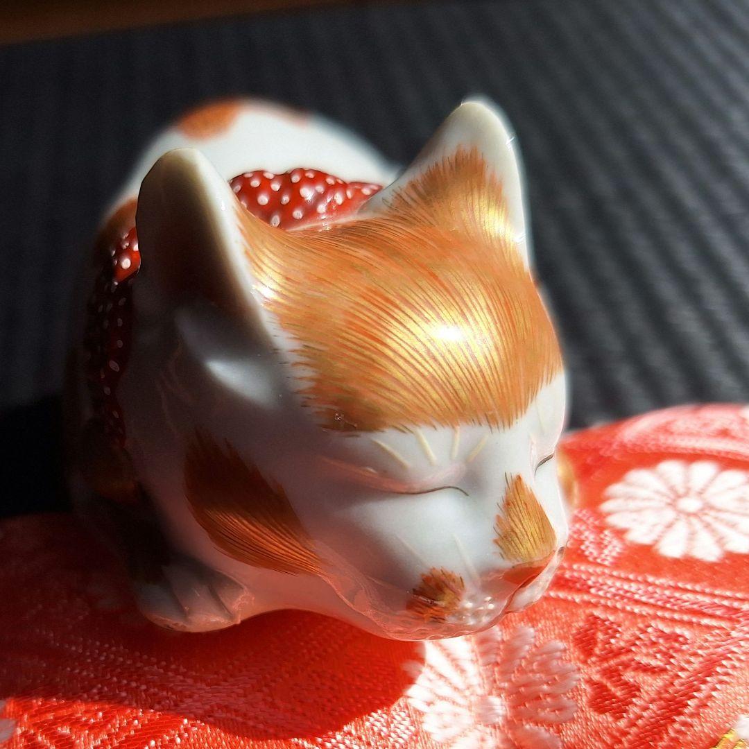 最上手！海を渡り、米国で百年以上眠り続けた猫！明治後期眠り猫招き猫 古伊万里九谷