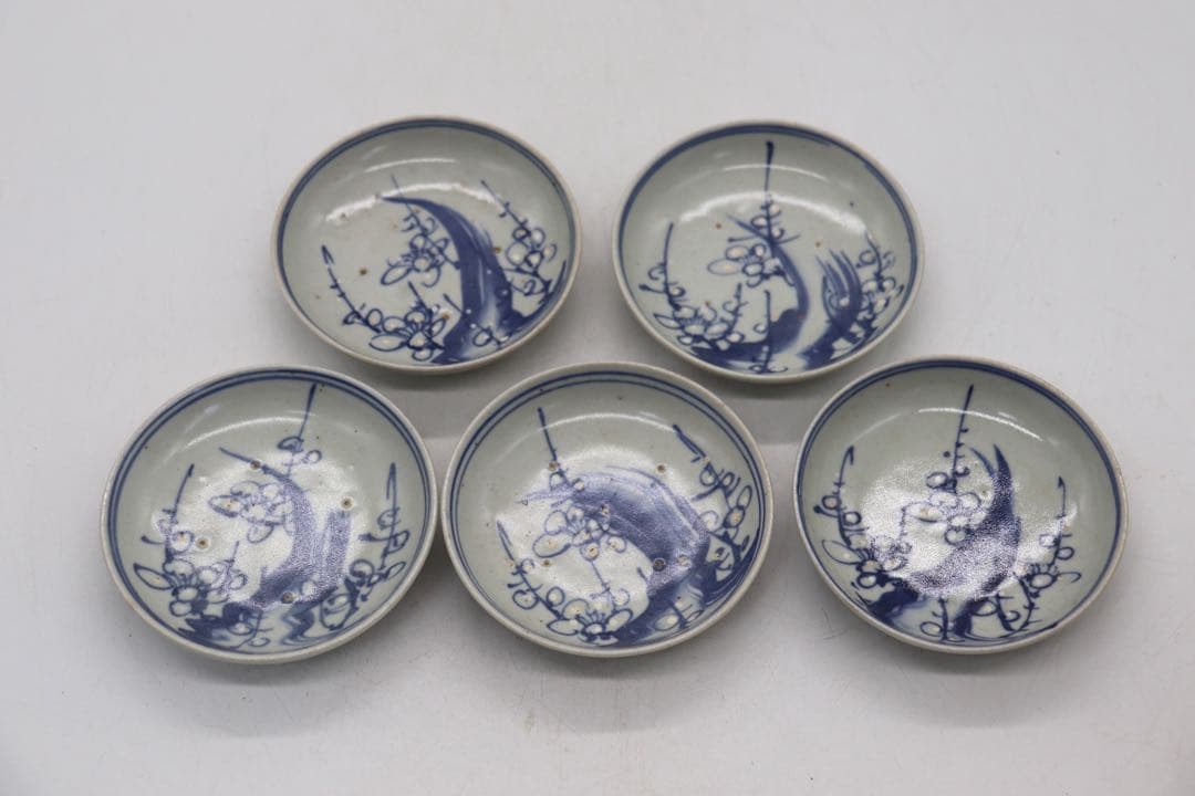 中国　新渡　梅紋小皿5点　送料込み250520