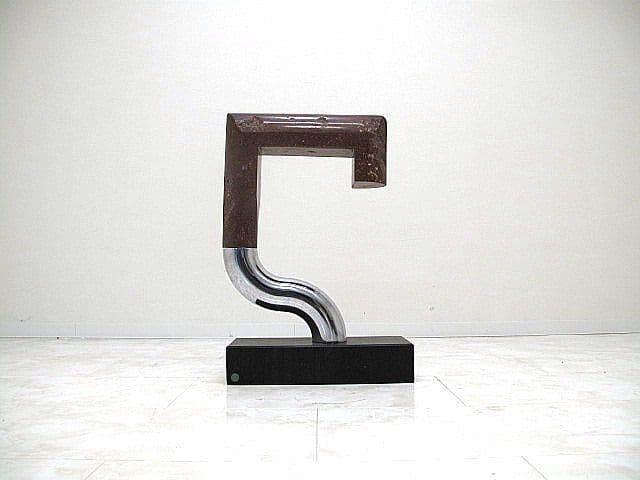 天然大理石×ステンレススチール モニュメント フック形状部回転可動 　オブジェ