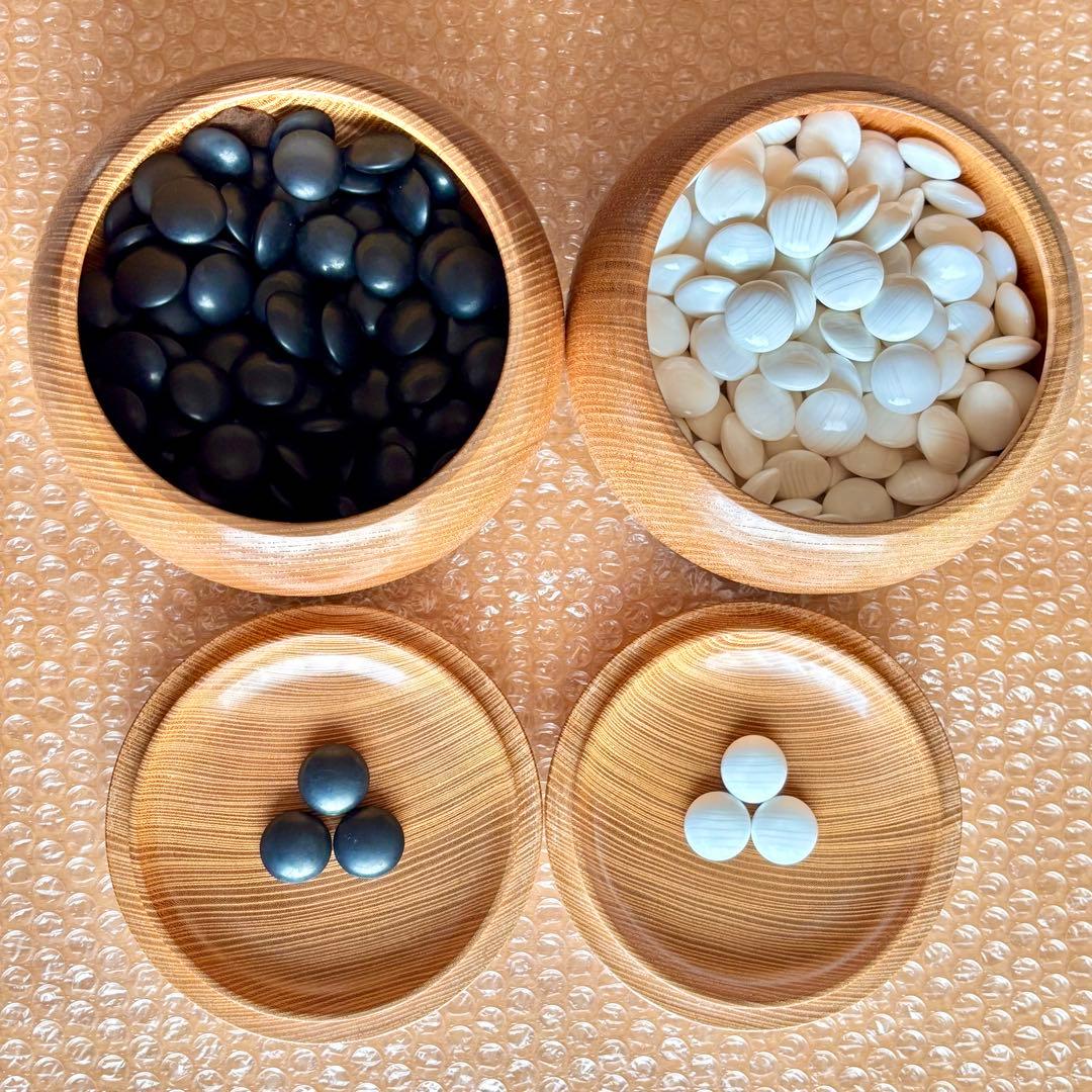 【美品】囲碁① 天然木 特大碁笥＋碁石(蛤・那智黒)35号・月 セット