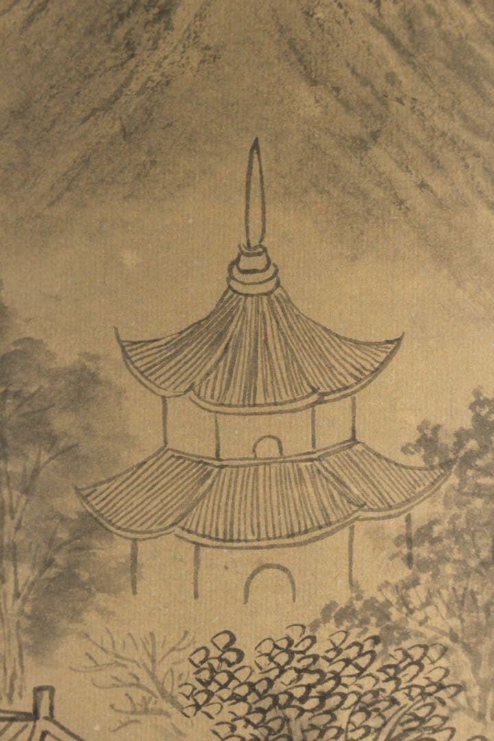 No5614 掛軸　在銘　啓祥　楓橋夜泊　画賛　紙本　中国画　山水　送料無料