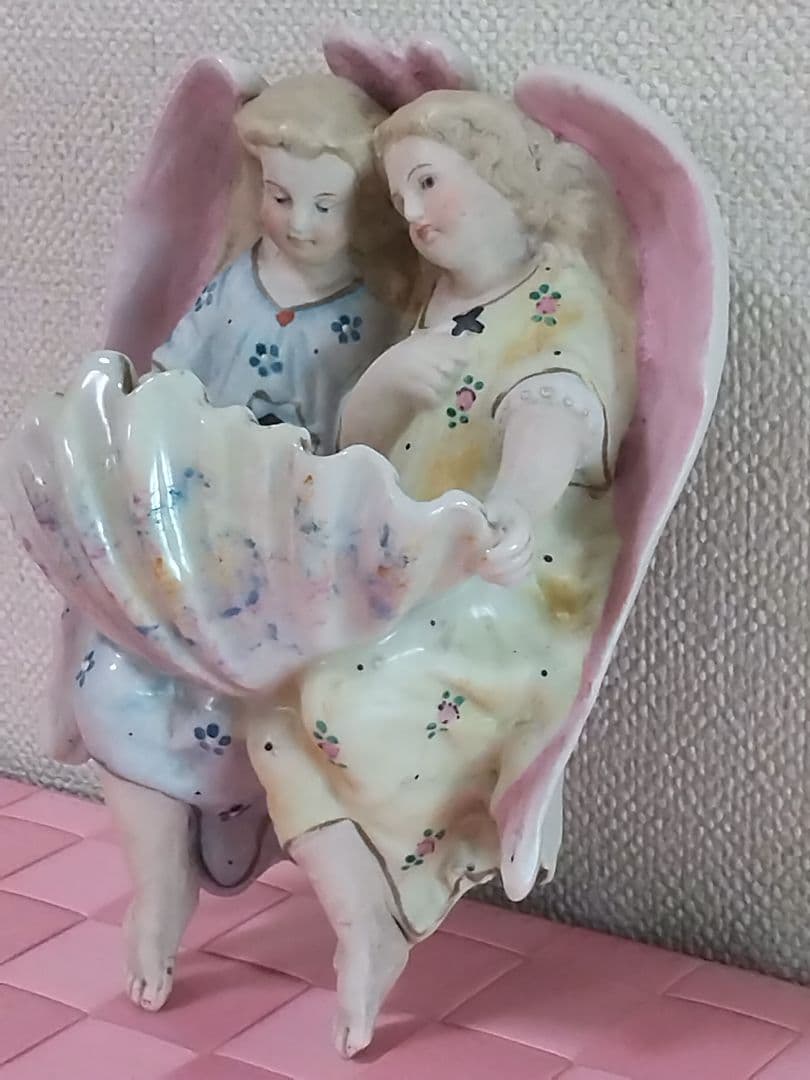 アンティーク 2人のピンク天使 聖水盤