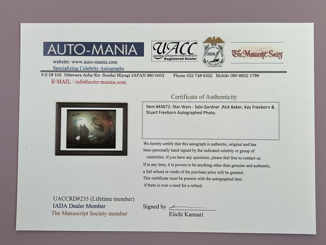 スターウォーズ　直筆サイン　４名　デュアバ　ダズン　メイクアップ担当２名