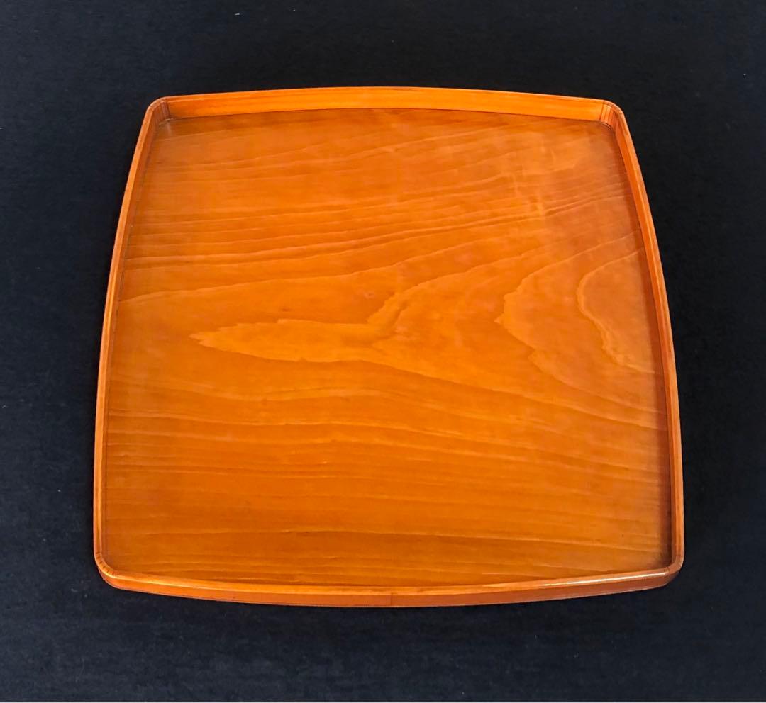 《R》春慶塗 胴張 折敷9客 四方膳 銘々膳 木製漆器 木箱　260203く4