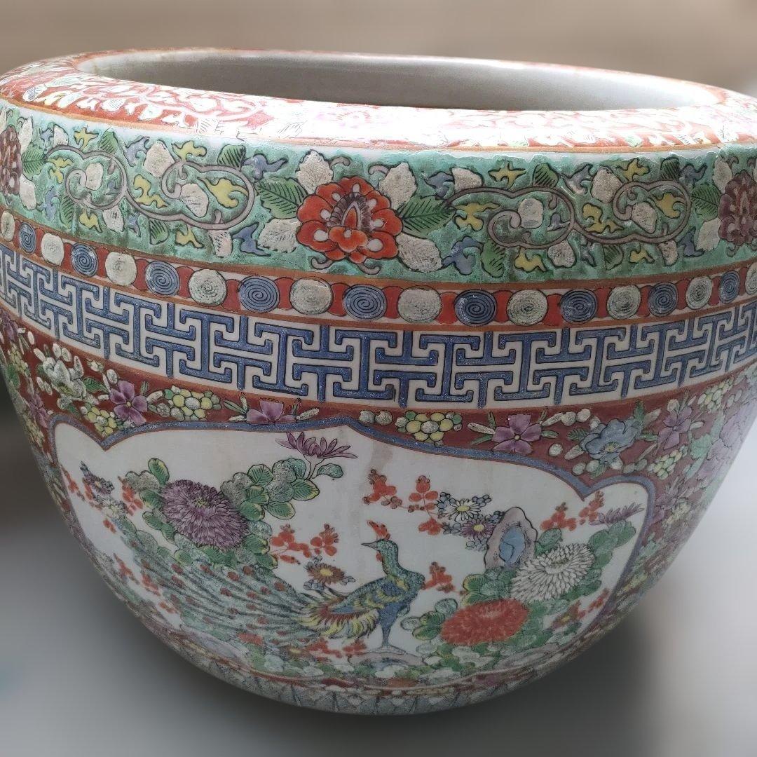 陶器製火鉢 花柄 鳥模様