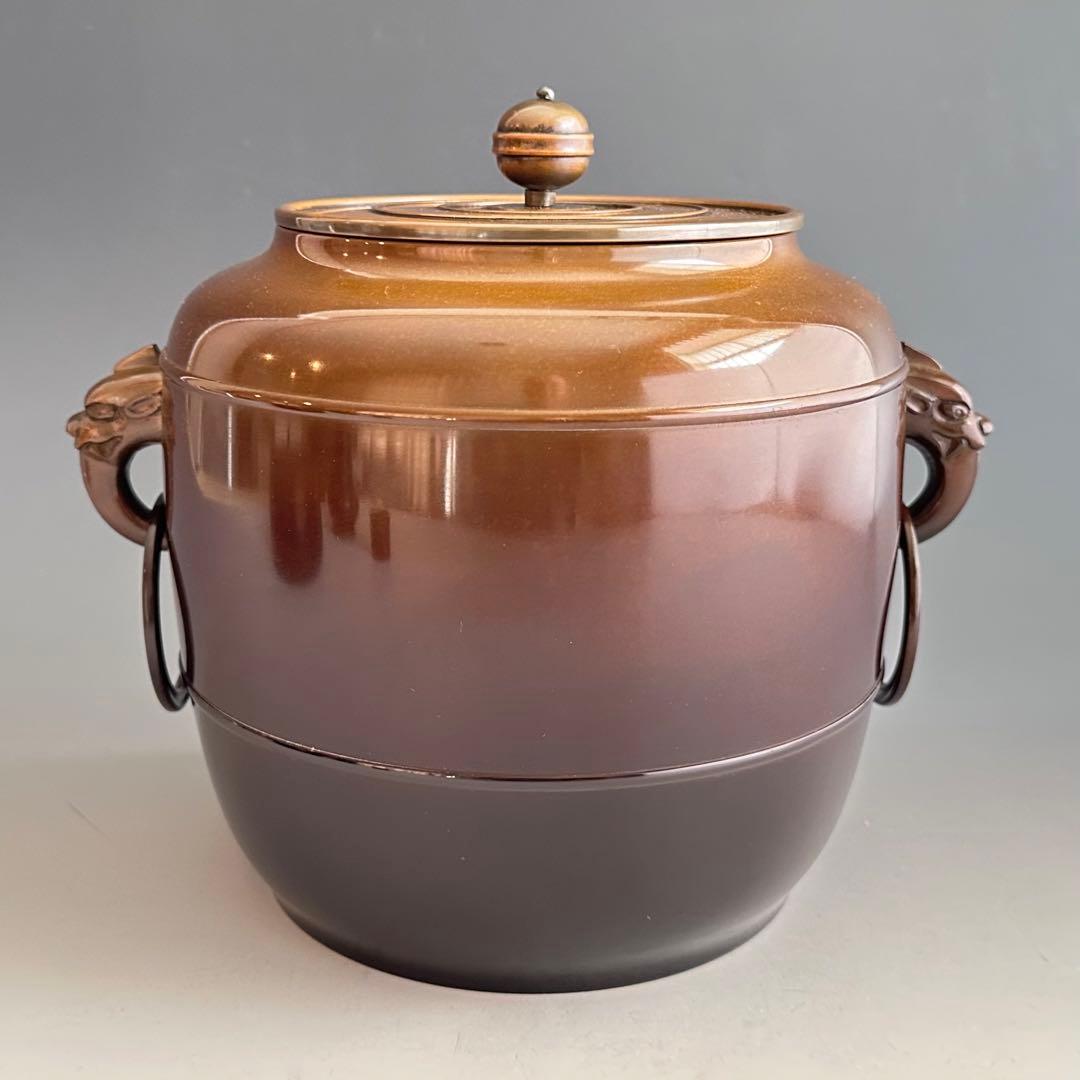 茶道具　唐銅　鬼面遊環　皆具　金森紹栄　共箱　水指　尺立　建水　蓋置　台子