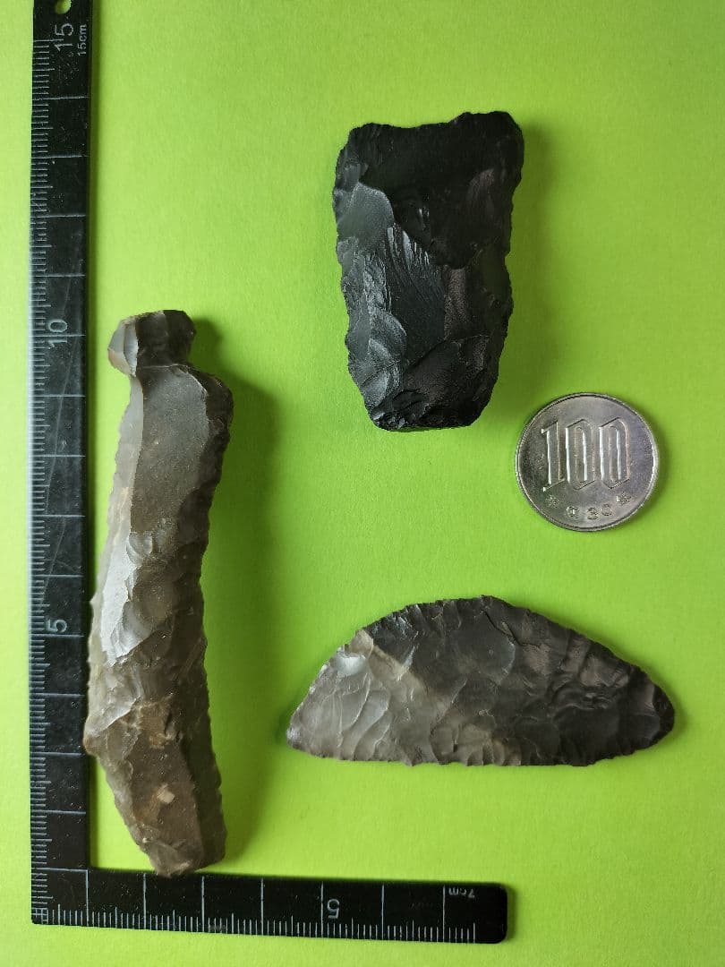 石器セット(出土品)石篦、石ナイフ、石匙の3点！全て硬質頁岩(チャート！)