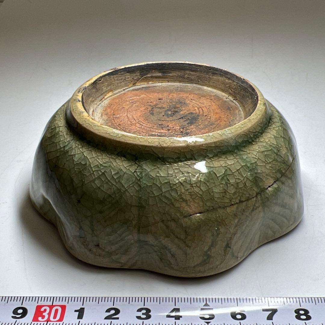 中国明時代　竜泉窯七官青磁硯石　木箱付　幅約12.3g 東Y8-0205☆2F