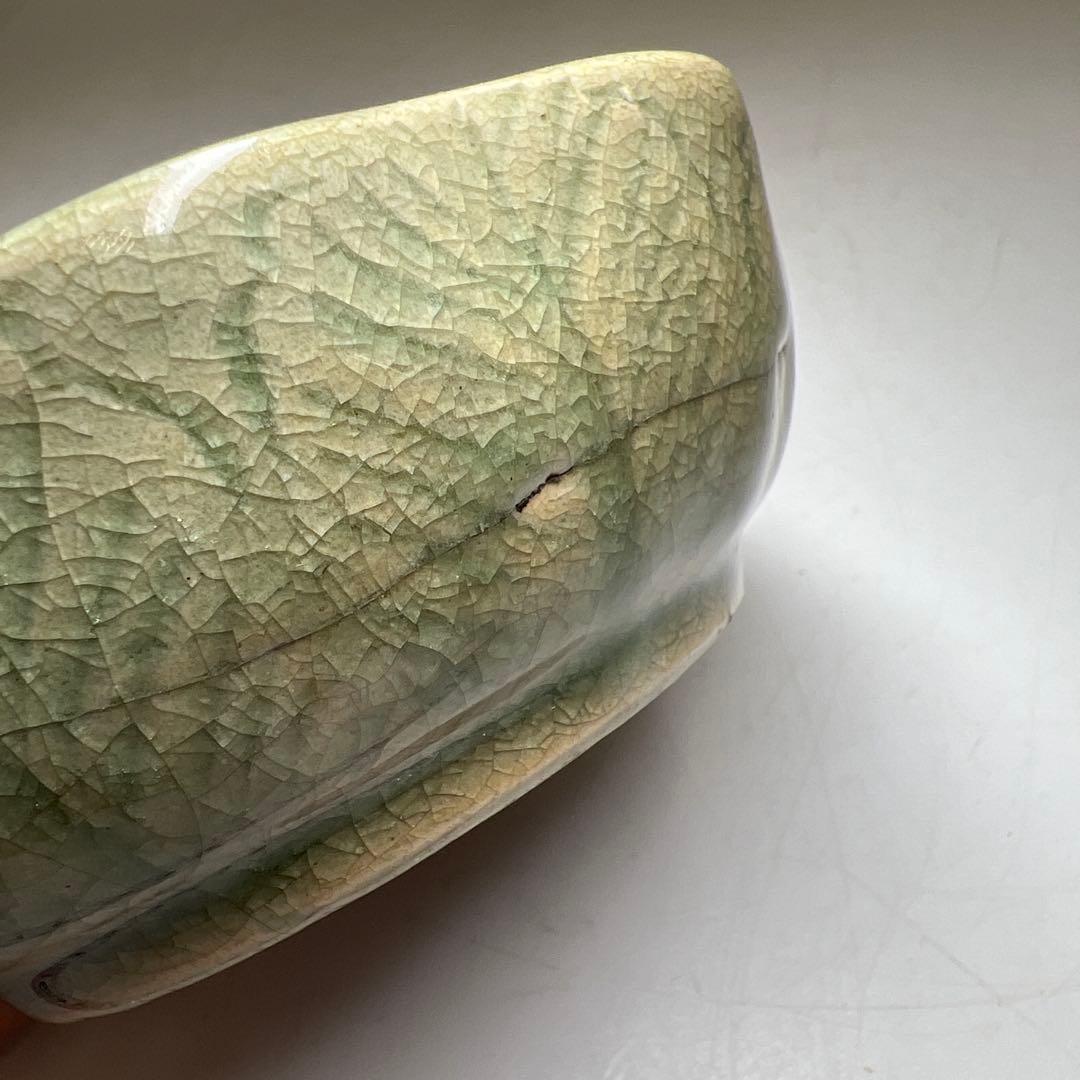 中国明時代　竜泉窯七官青磁硯石　木箱付　幅約12.3g 東Y8-0205☆2F