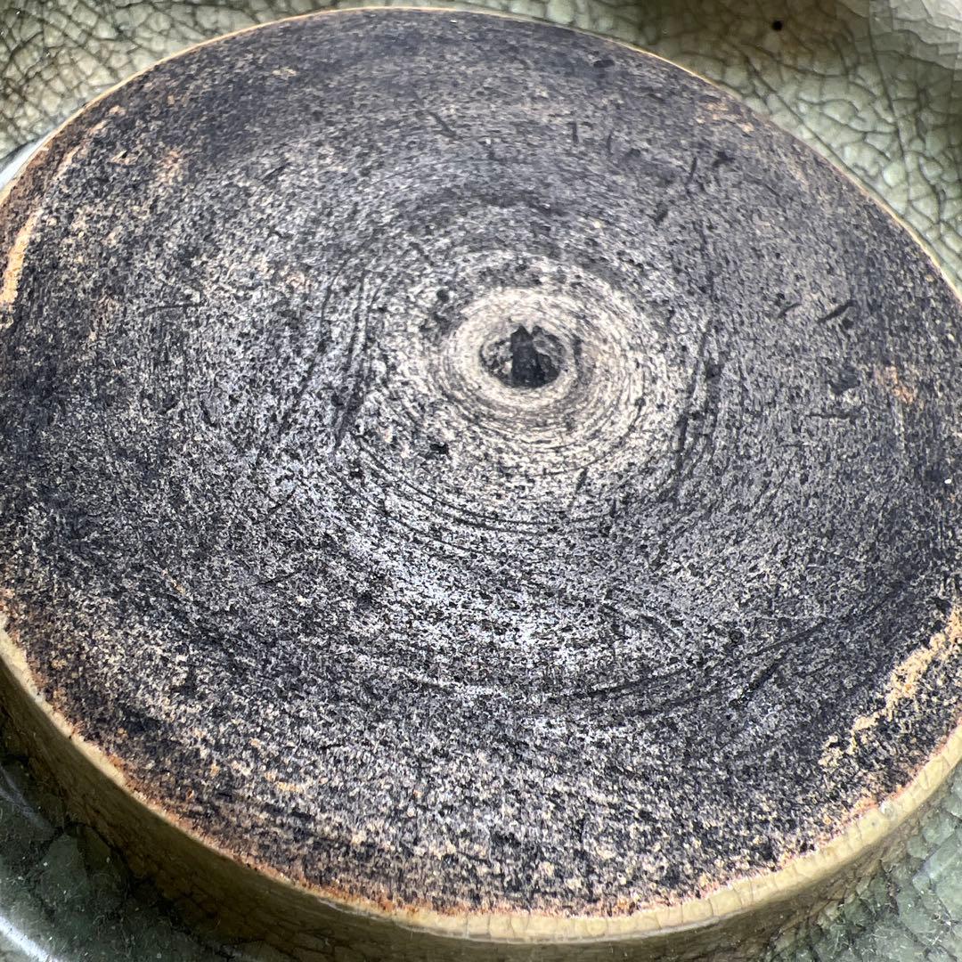 中国明時代　竜泉窯七官青磁硯石　木箱付　幅約12.3g 東Y8-0205☆2F