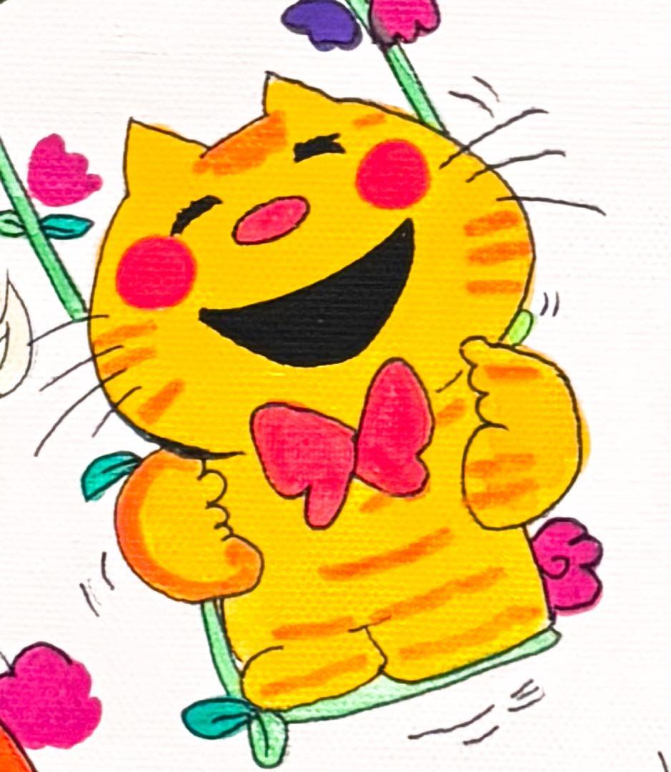 【F4号】手描き油彩画　水森亜土　額縁　未使用額　サイン　絵画　女の子　猫　人気