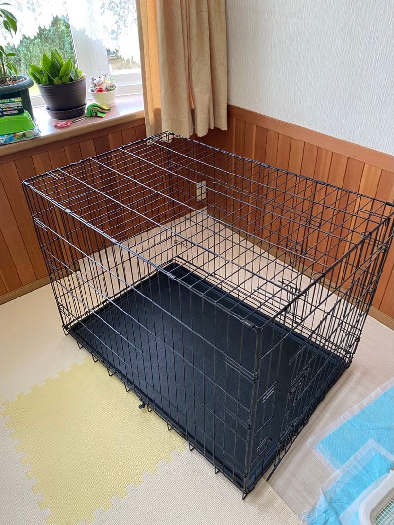 BLACK◆大型犬用折りたたみ金属ケージ