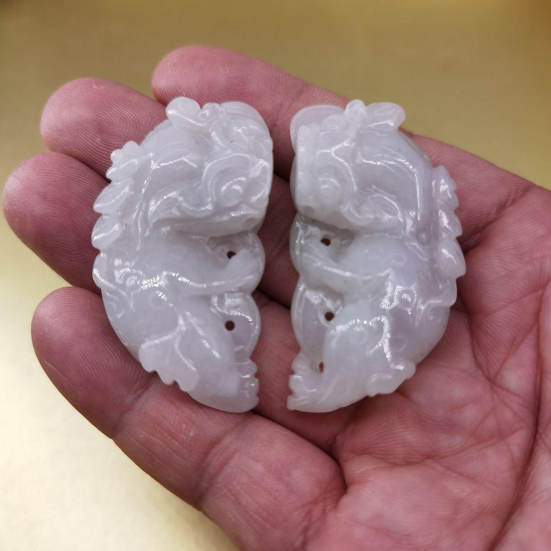 《整理番号:BH036》薄紫色翡翠彫刻貔貅(ヒキュウ)ペンダント二点セット