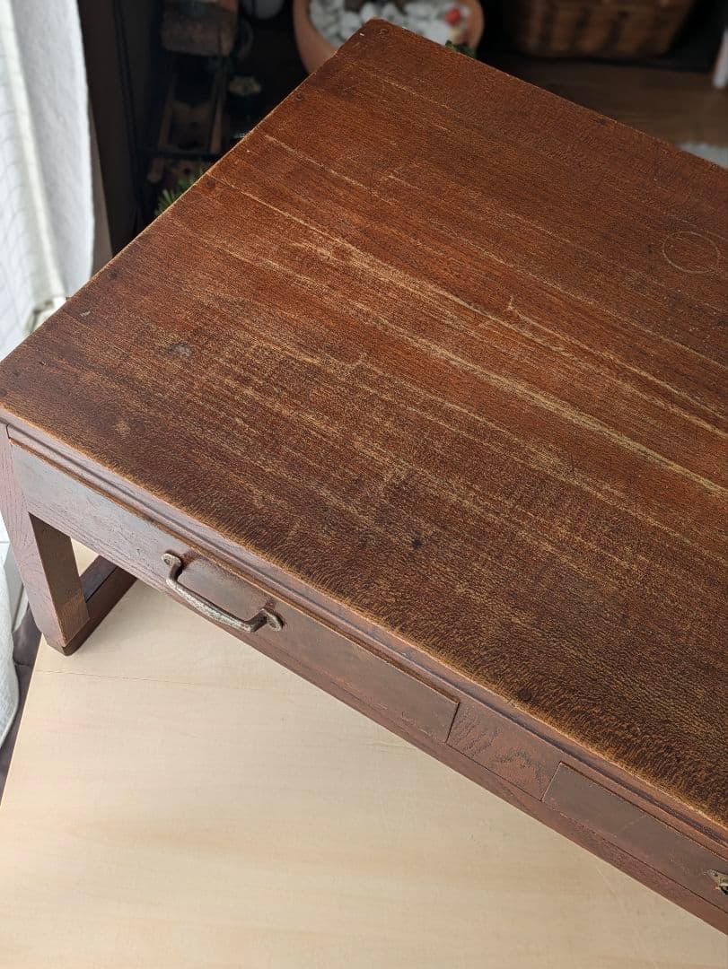 アンティーク　文机　レトロ　テーブル　机　木製　無垢　引き出し　昭和　大正